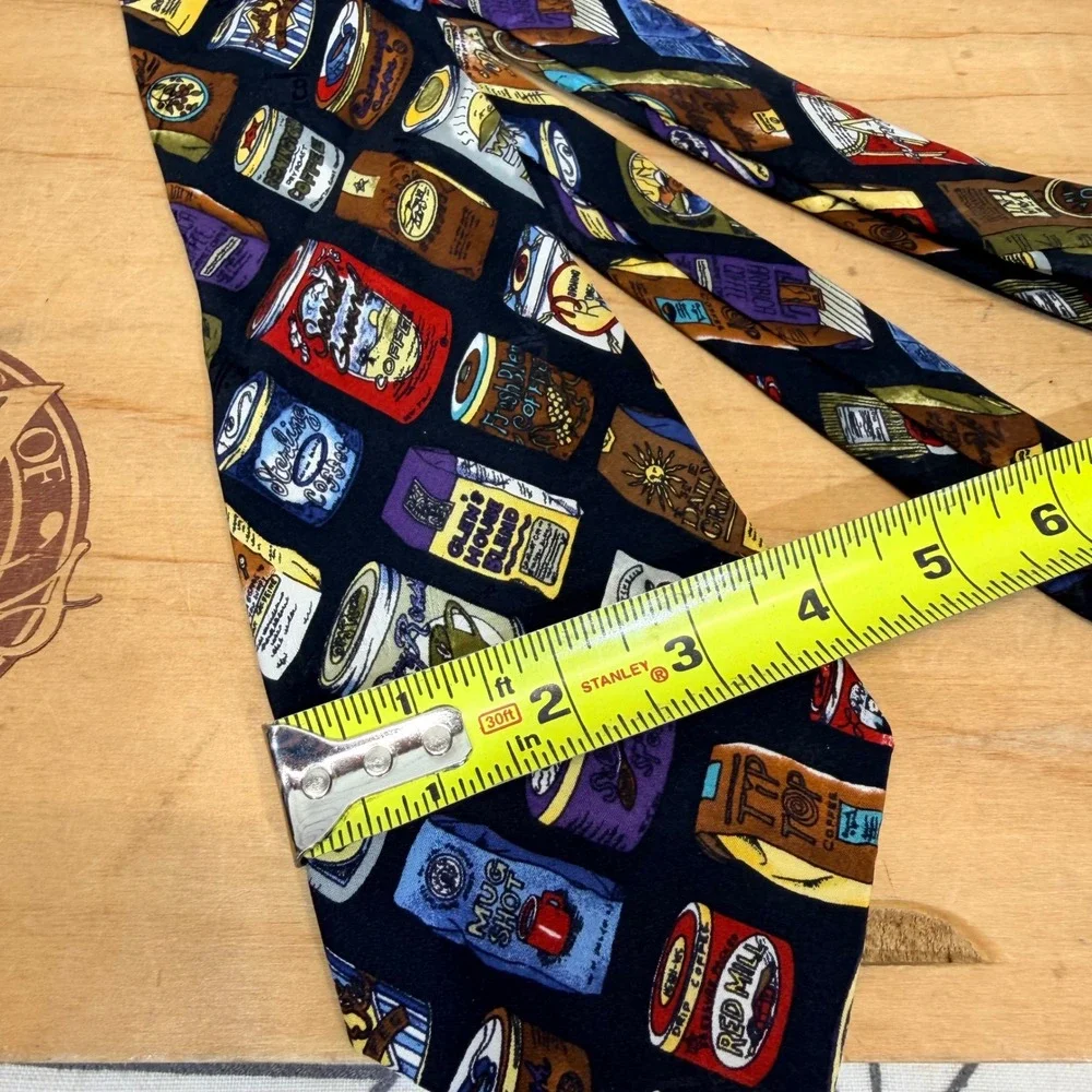 Nicole Miller Necktie OS Navy Blue‎ Coffee Tin Novelty Print Silk Hand Sewn Tie